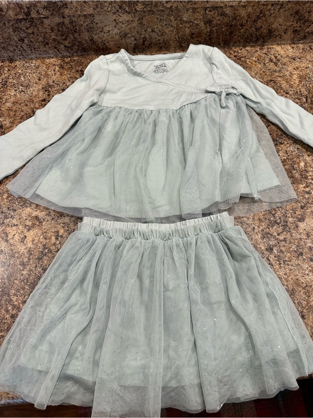 Carter's Light Mint Tulle Dress with Ribbed Bodice